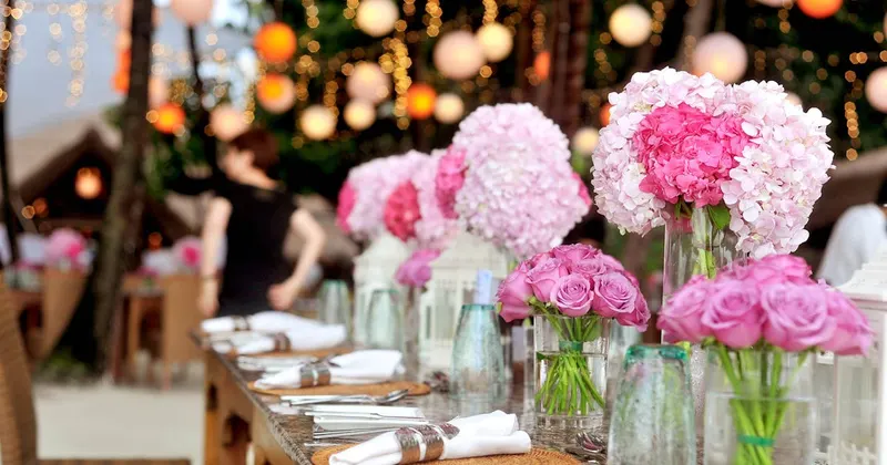 Event venue banquet hall with clean table settings