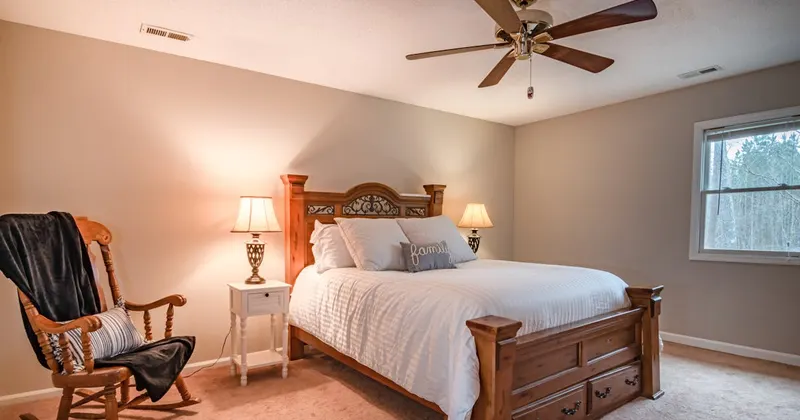 Vacation rental bedroom cleaned with sustainable products