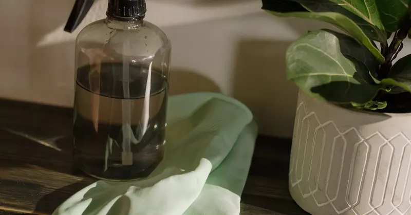 Spray bottle on a table ready for household cleaning tasks