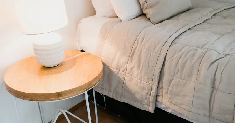 Minimal and organized master bedroom with cozy neutral decor