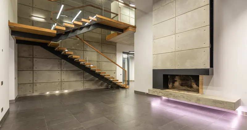 Interior of modern home with polished natural stone floors