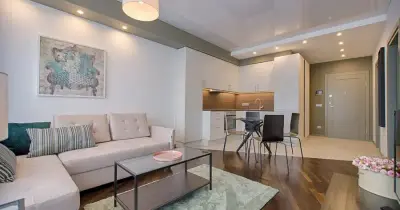 Bright and clean modern home interior with spacious living room