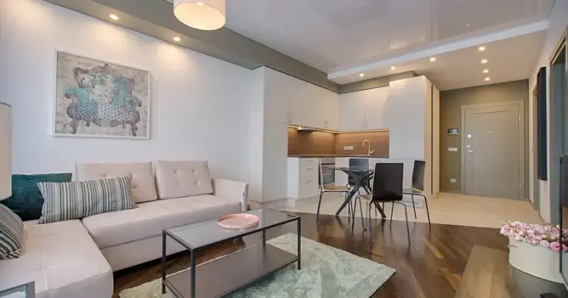 Bright and clean modern home interior with spacious living room