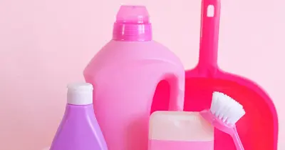 Assorted cleaning supply bottles including hydrogen peroxide