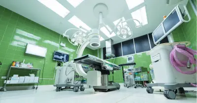 Clean medical office waiting room with sanitized surfaces