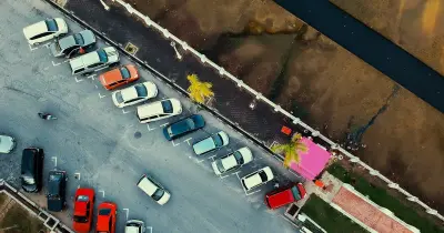 Multi-level parking garage with clean concrete floors