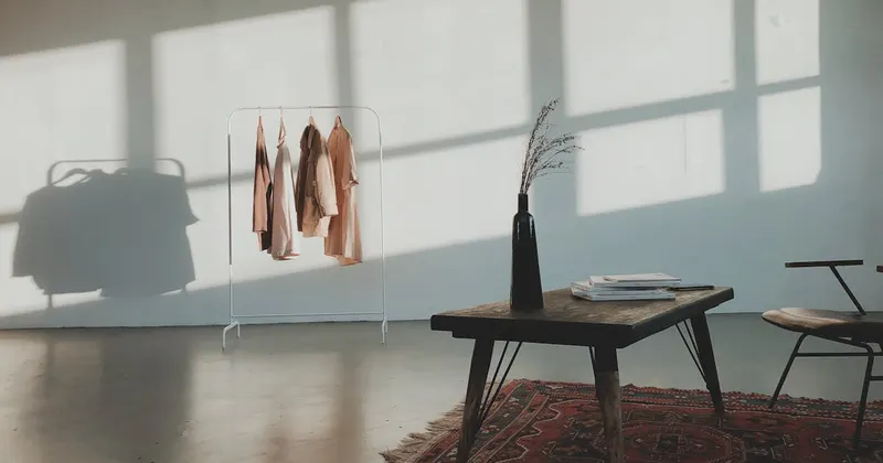 Room interior illuminated by sunlight coming through a window