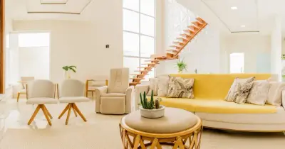 Clean living room with natural light showing freshly vacuumed carpet